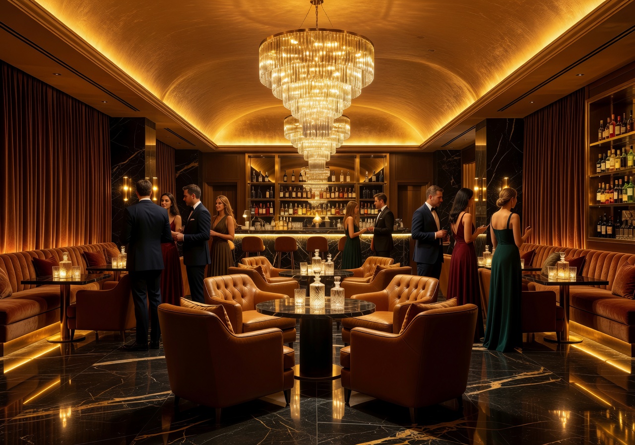Ambient golden lighting in luxury entertainment venue