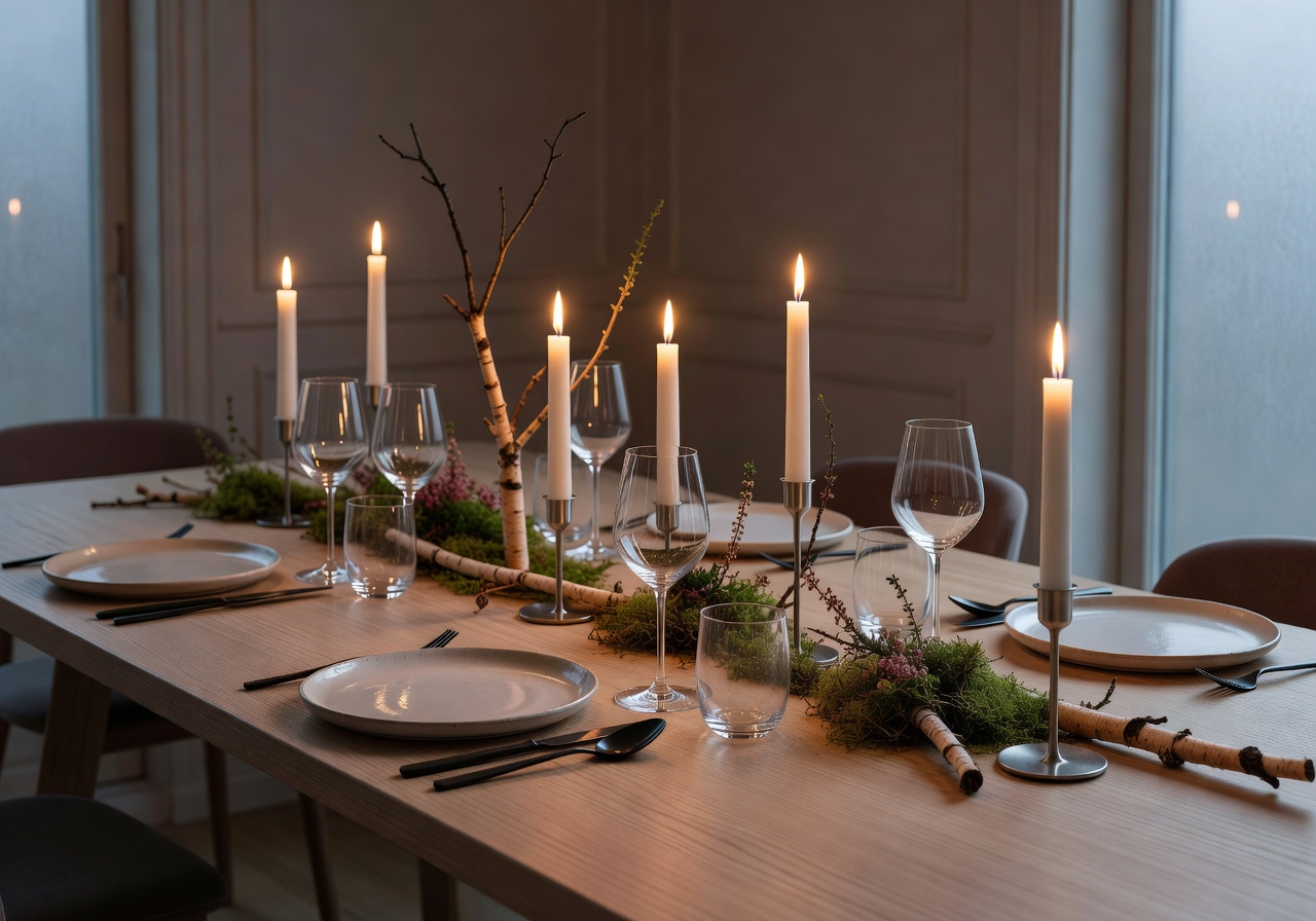 Elegant Nordic fine dining table with candlelight