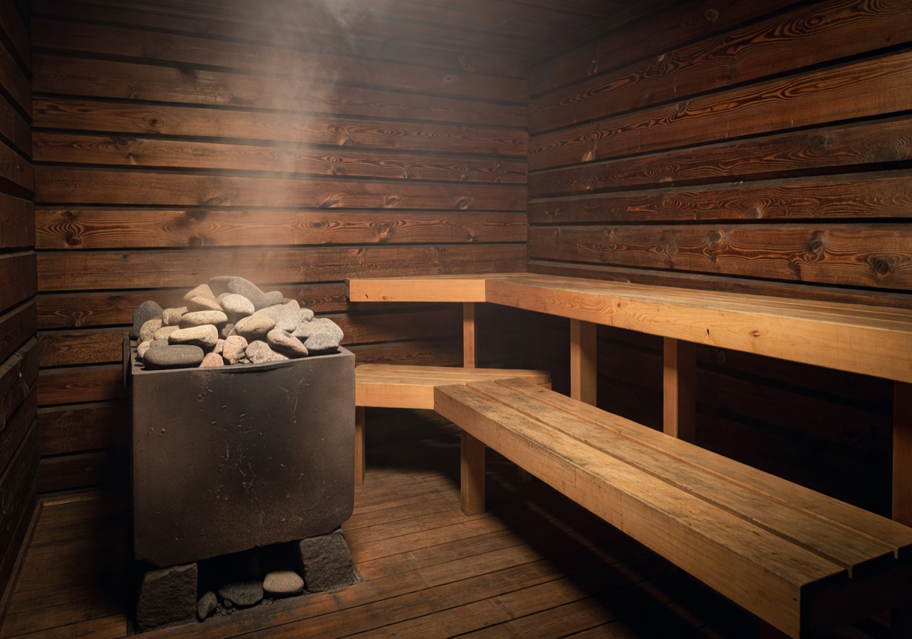 Traditional Finnish wood sauna interior