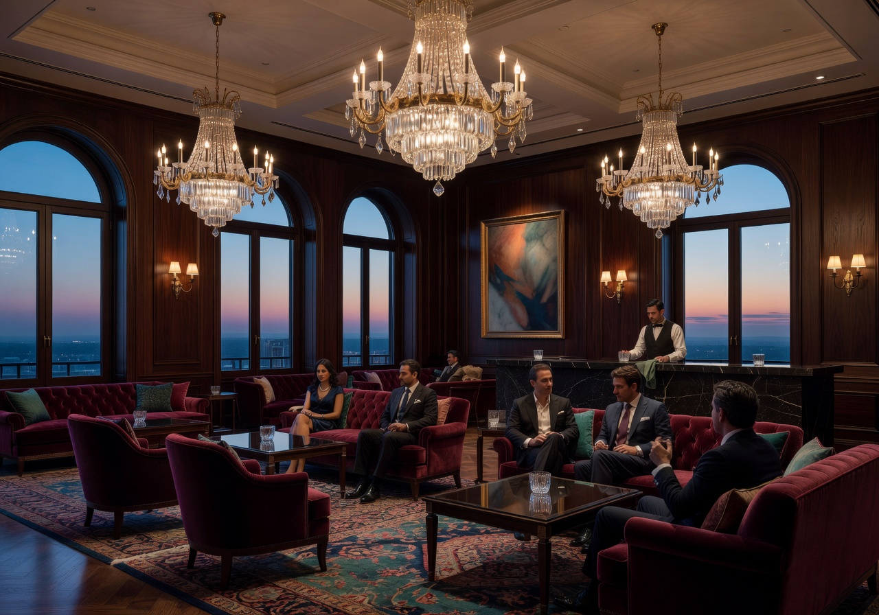 VIP lounge with chandeliers and refined atmosphere